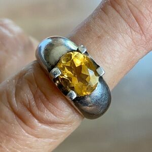 Vintage Sterling Silver 925 Citrine Ring – Size 7 – Large Stone – 9.5g